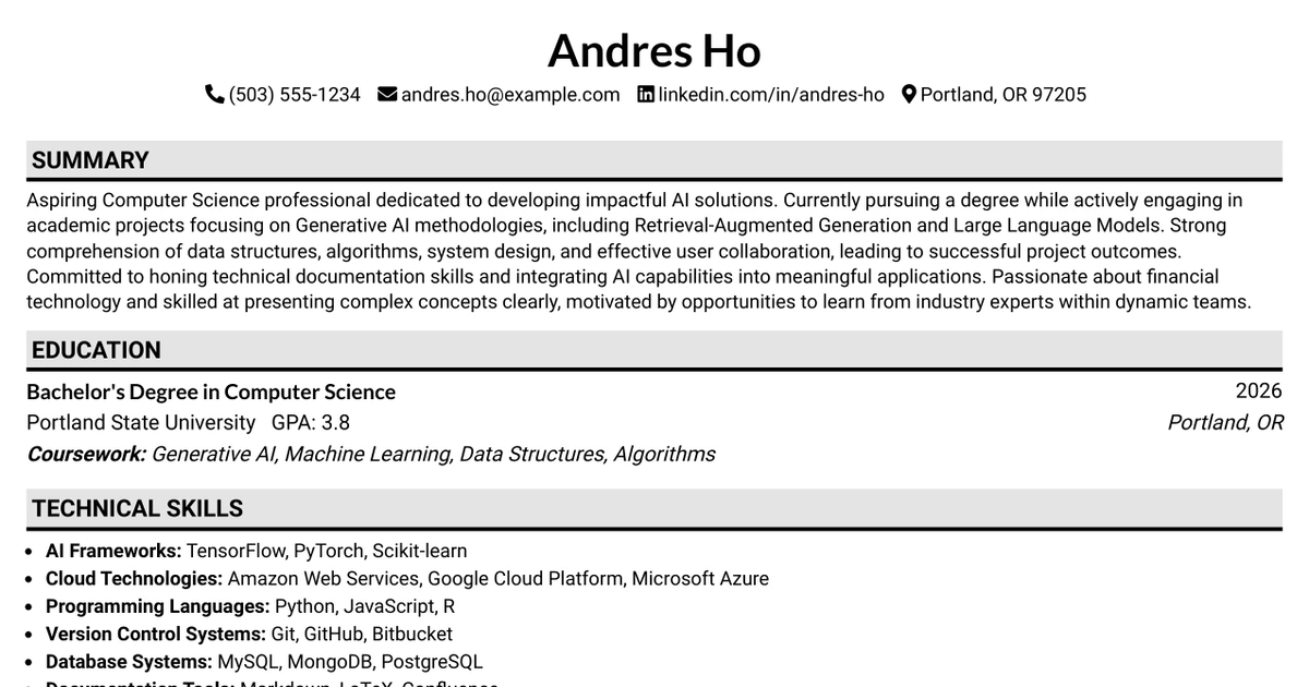 33 Engineering Intern - Generative AI Solutions Resume Templates with Example 2026 (ATS-Optimized)