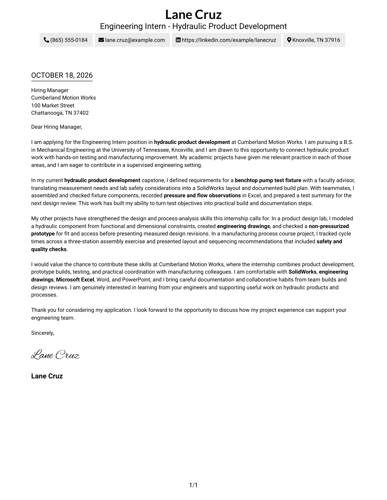 Cover letter example — page 1