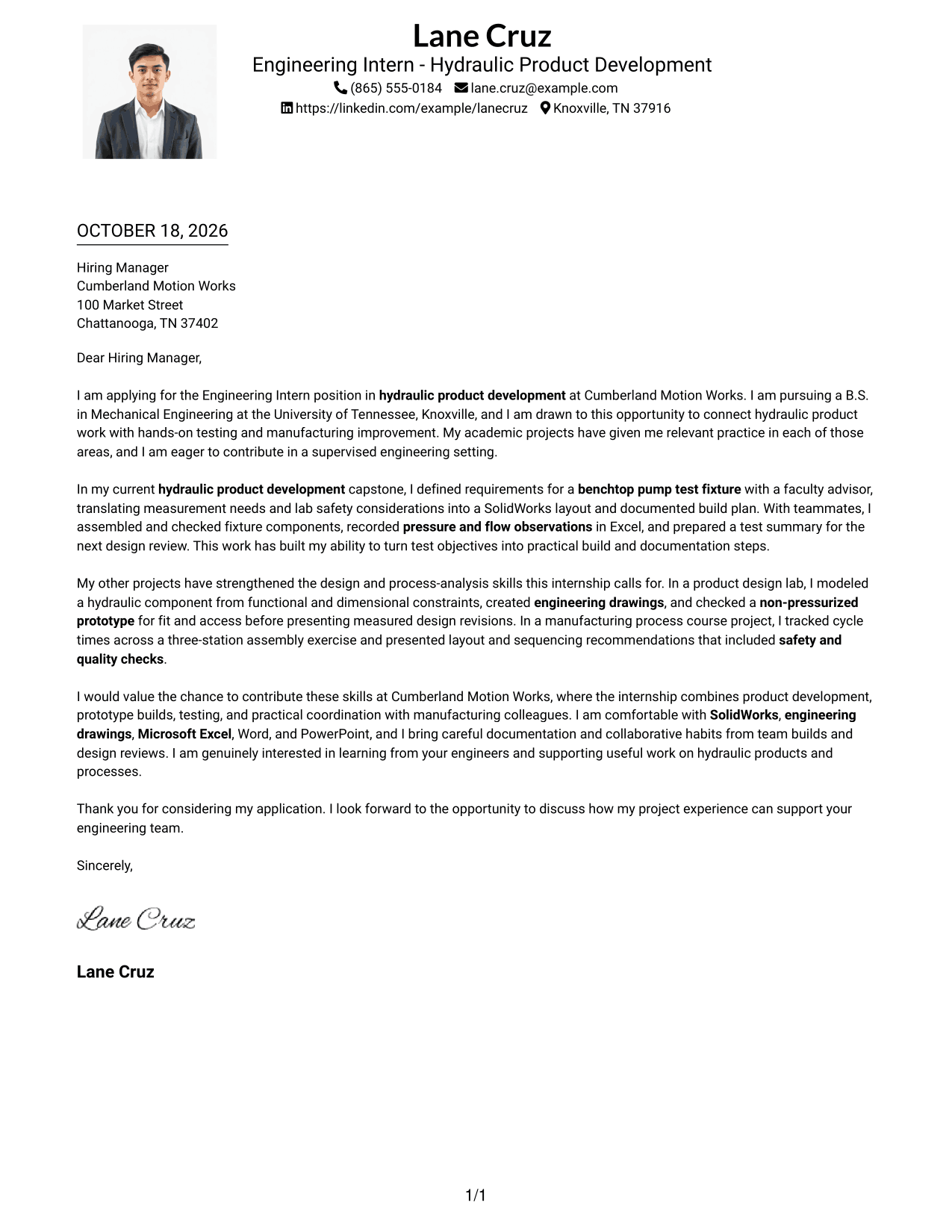 Cover letter example — page 1