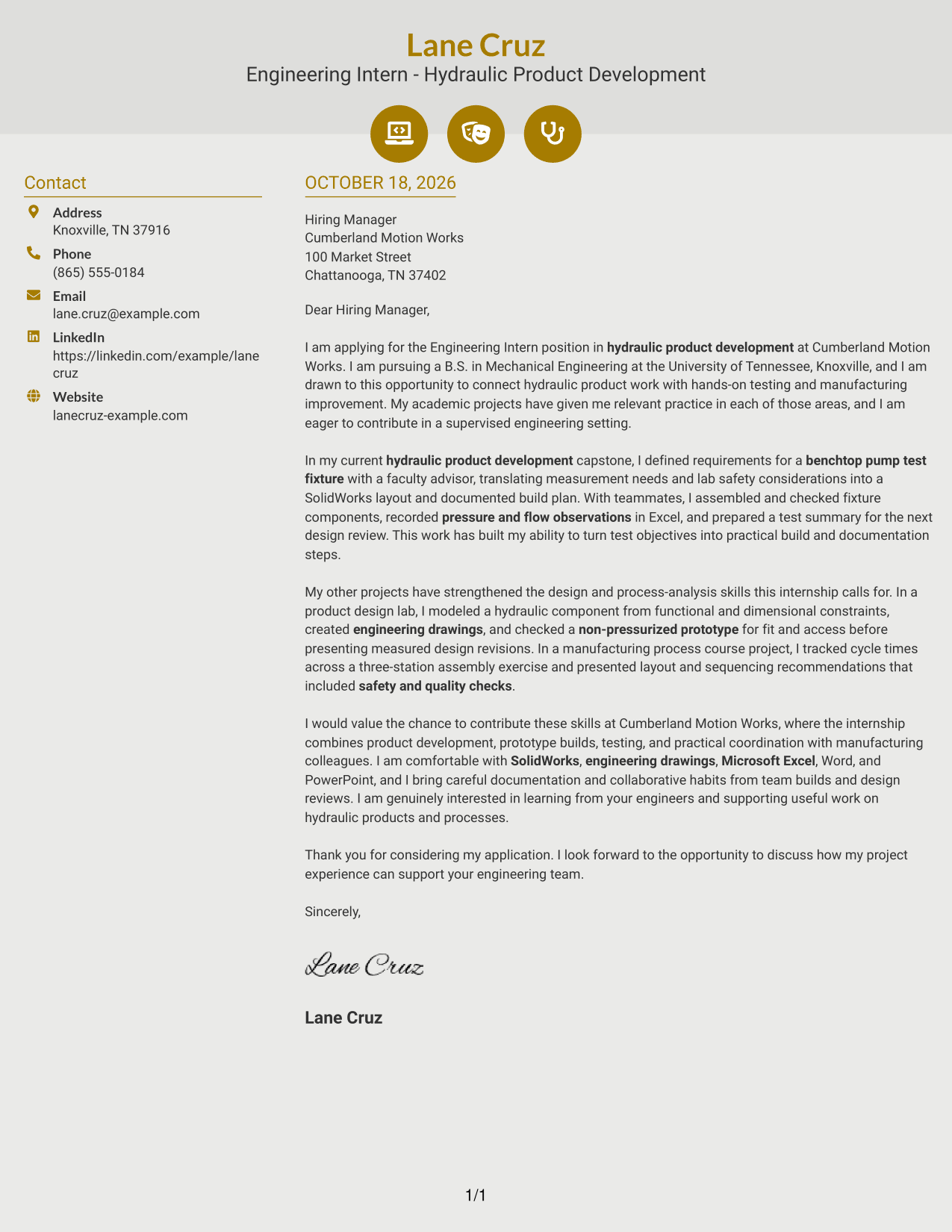 Cover letter example — page 1