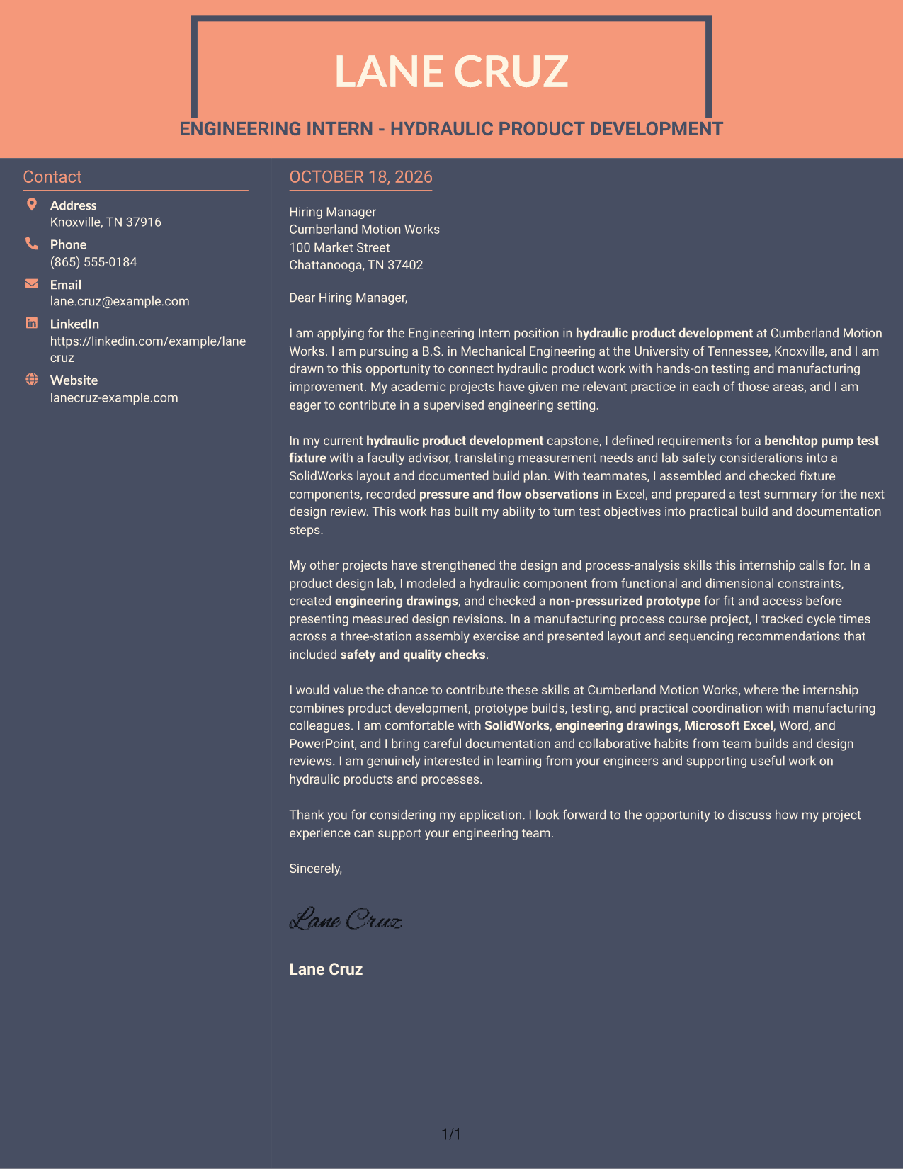 Cover letter example — page 1