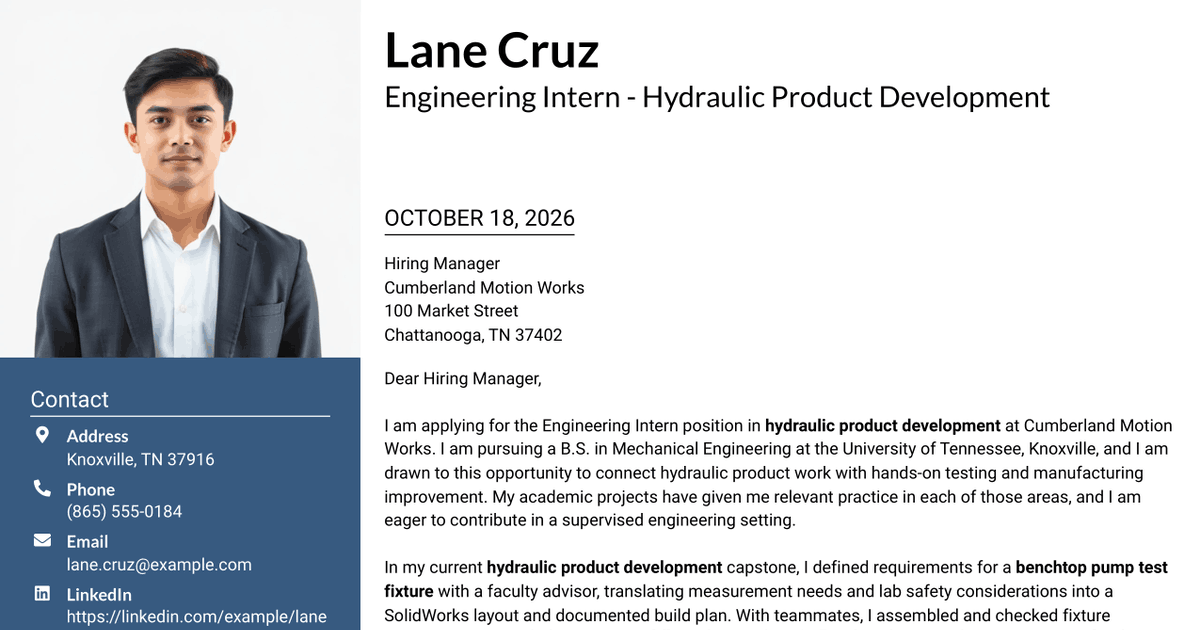 7 Engineering Intern - Hydraulic Product Development Cover Letter Templates with Example