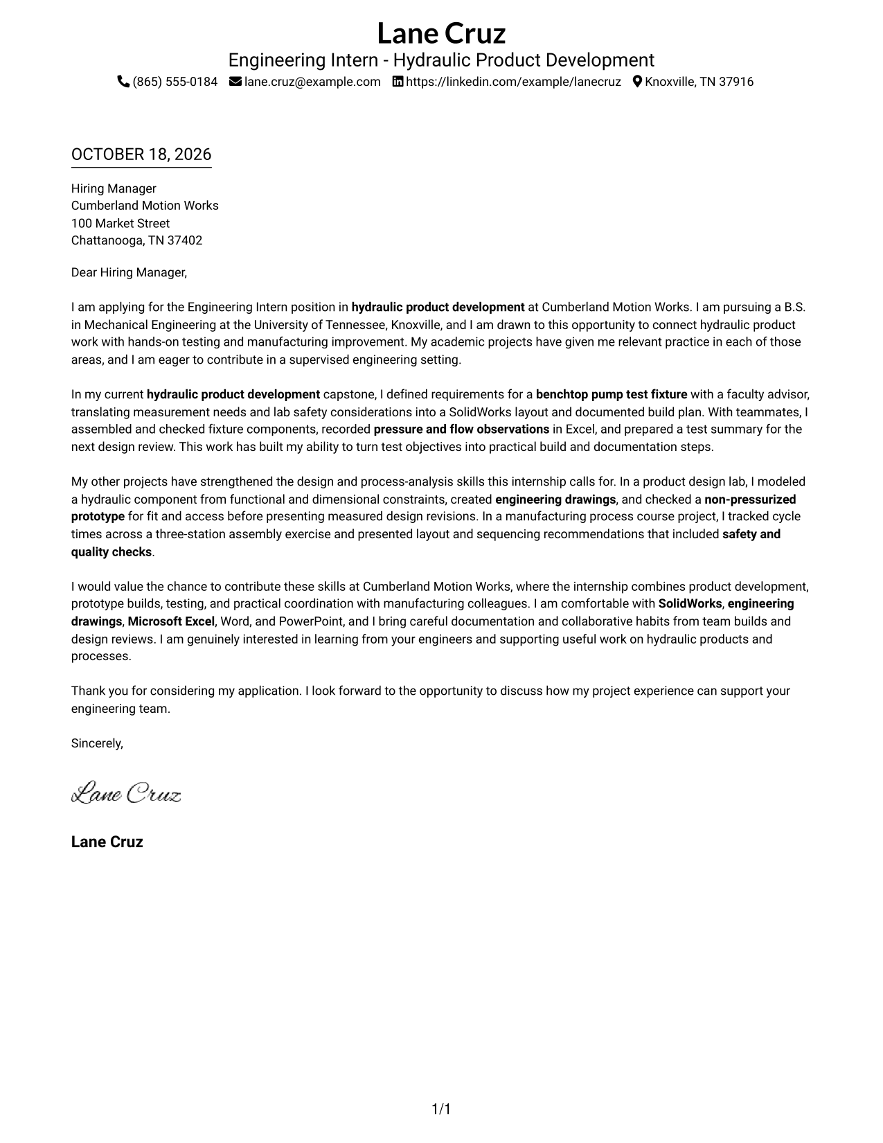 Cover letter example — page 1