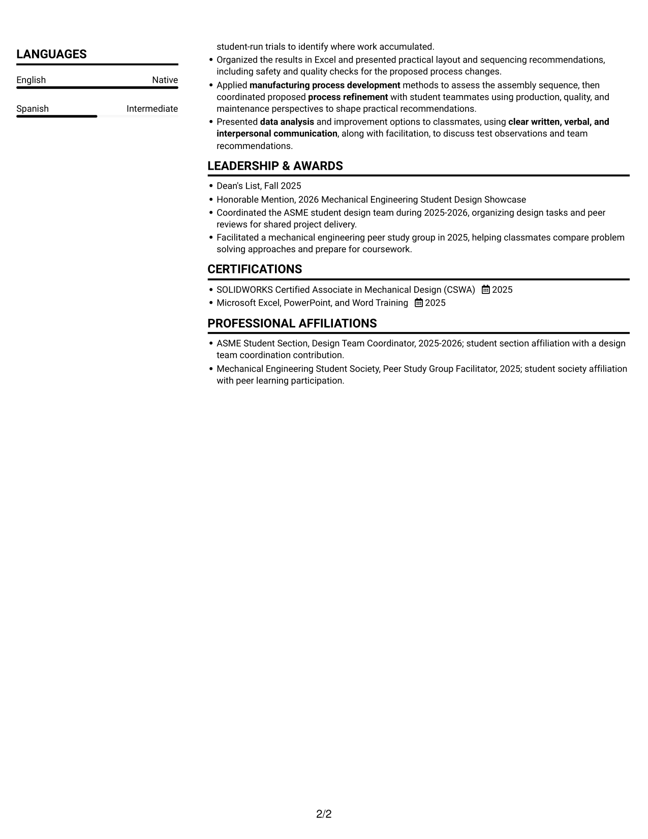 Resume example — page 2