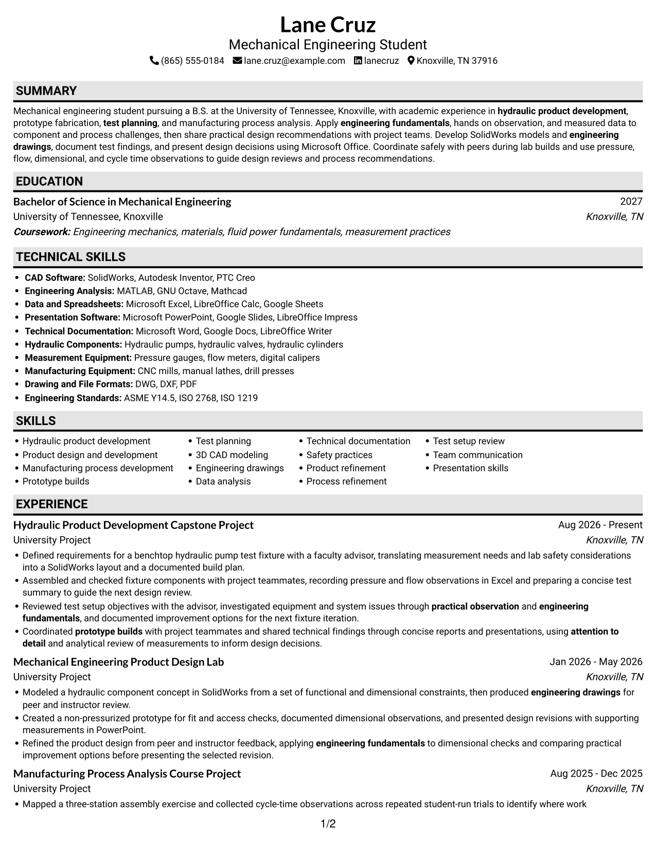 Resume example — page 1