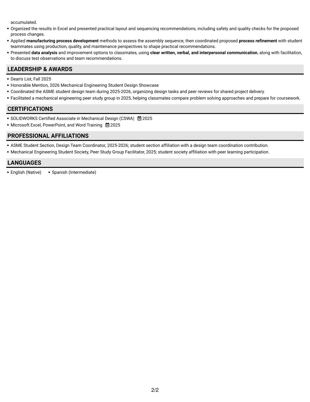 Resume example — page 2
