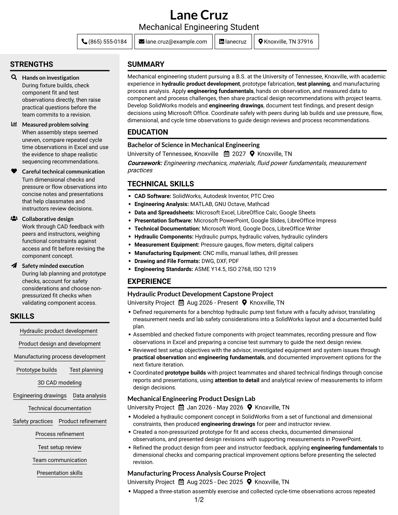 Resume example — page 1