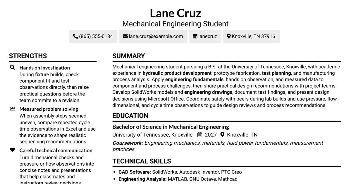 7 Engineering Intern - Hydraulic Product Development Resume Templates with Example