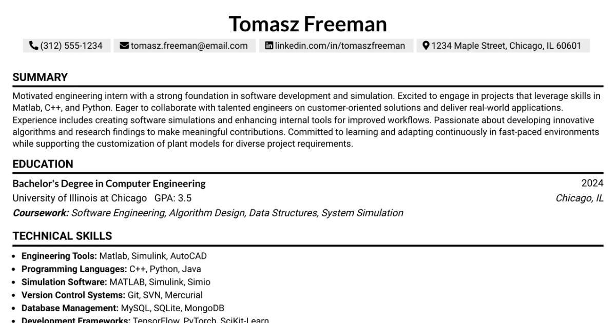 33 Engineering Intern Resume Templates with Example 2026 (ATS-Optimized)
