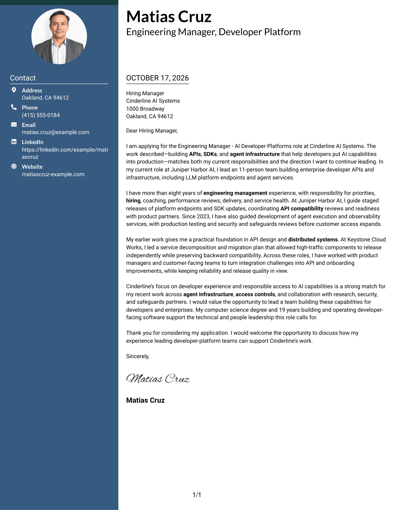 Cover letter example — page 1