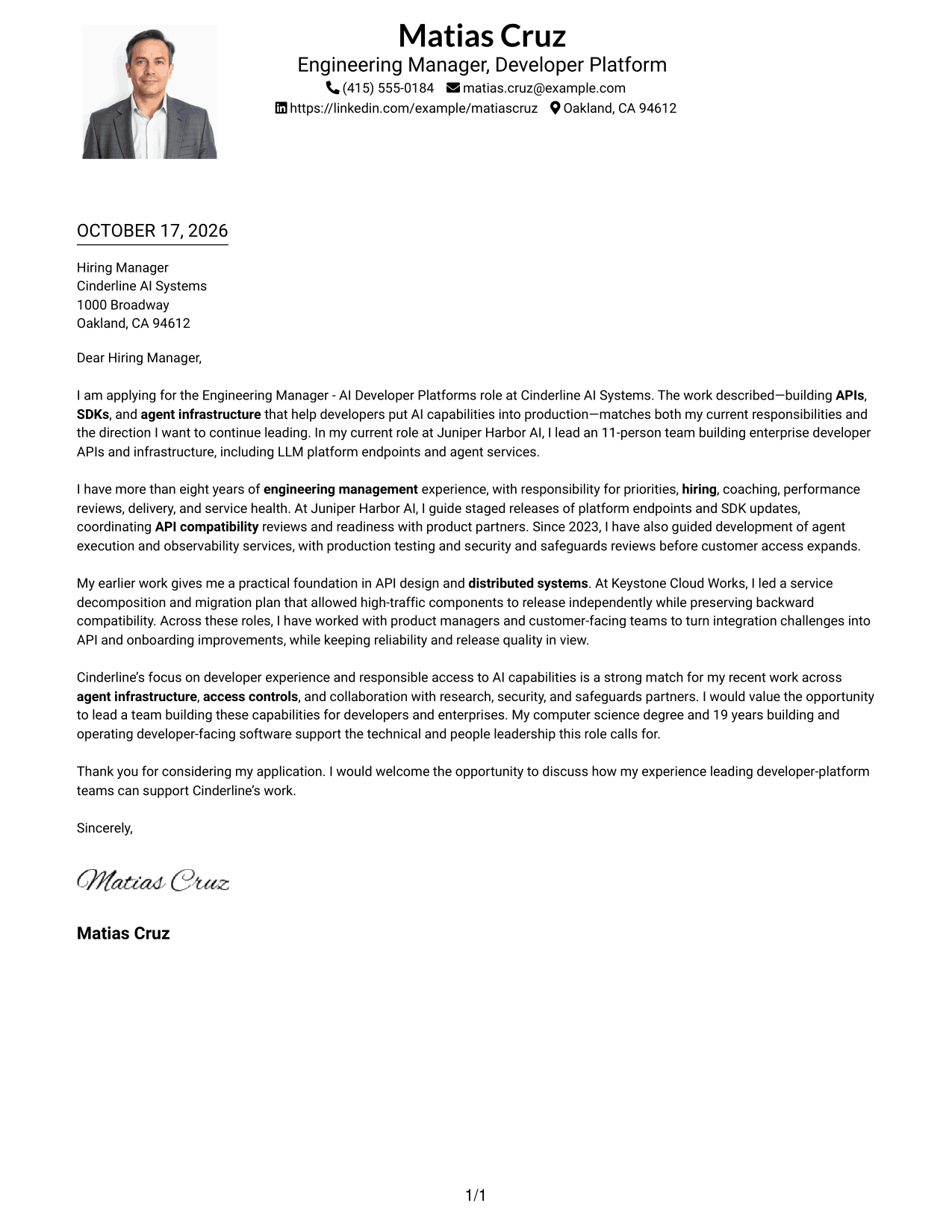 Cover letter example — page 1