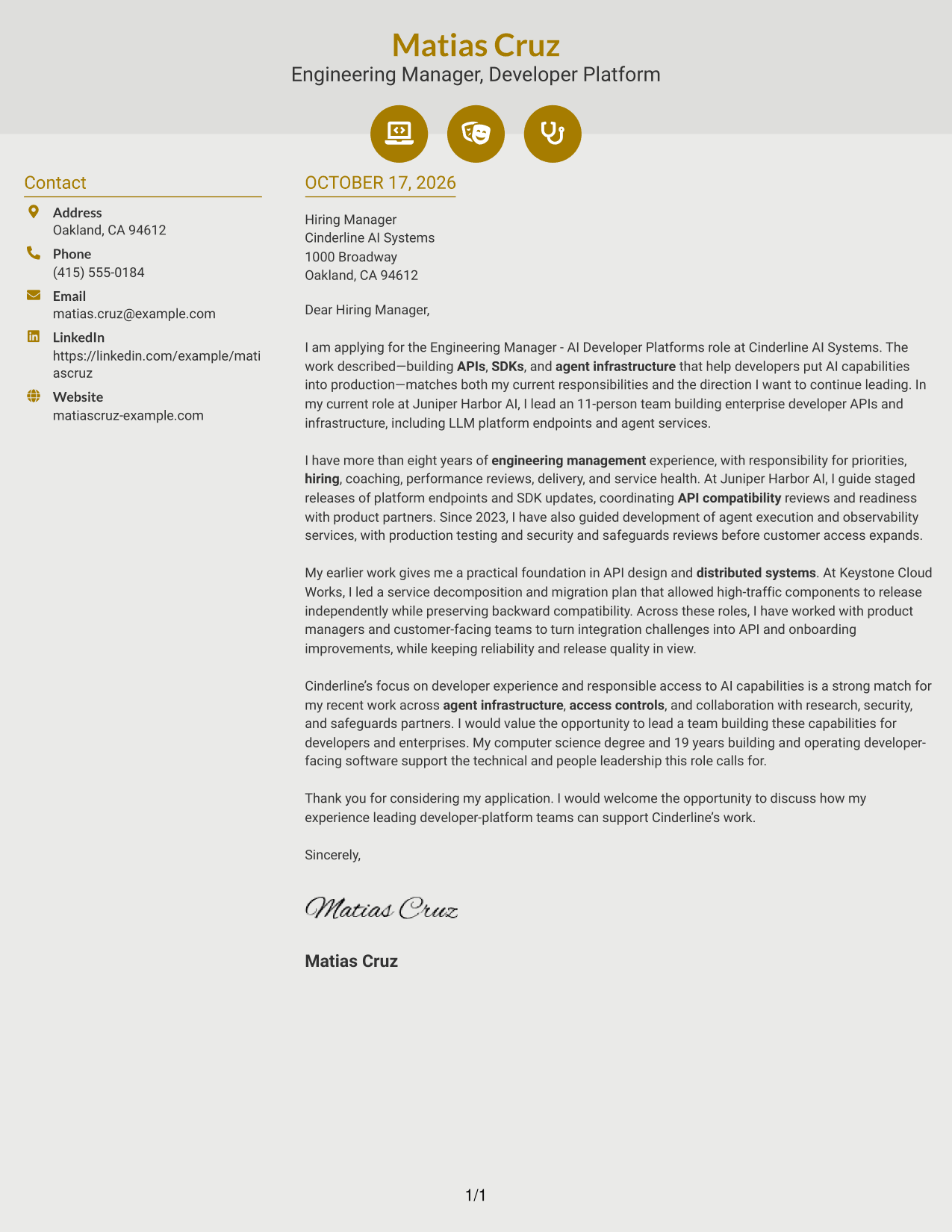 Cover letter example — page 1