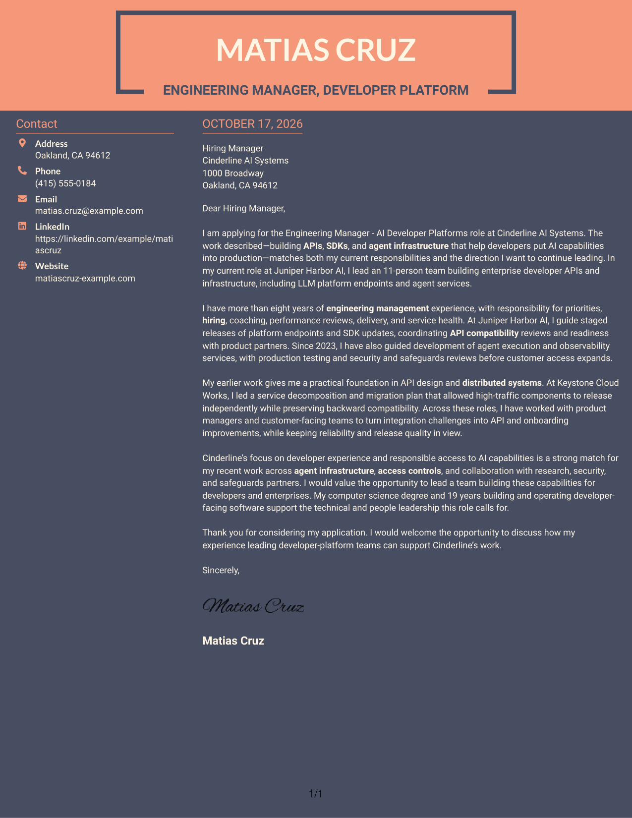 Cover letter example — page 1