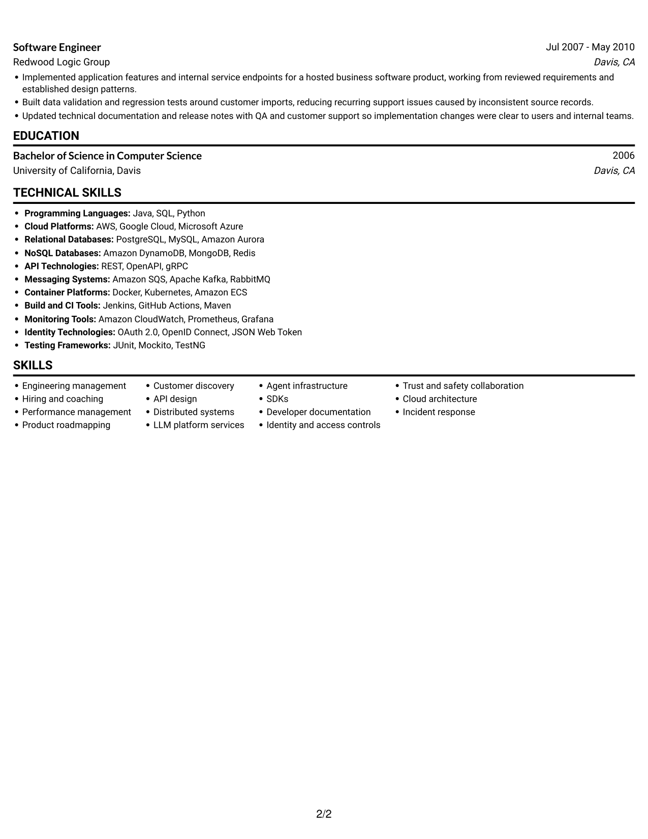Resume example — page 2