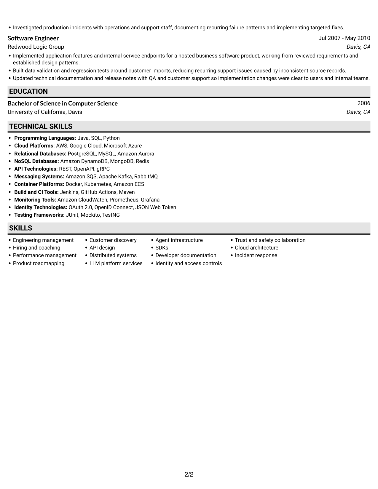 Resume example — page 2
