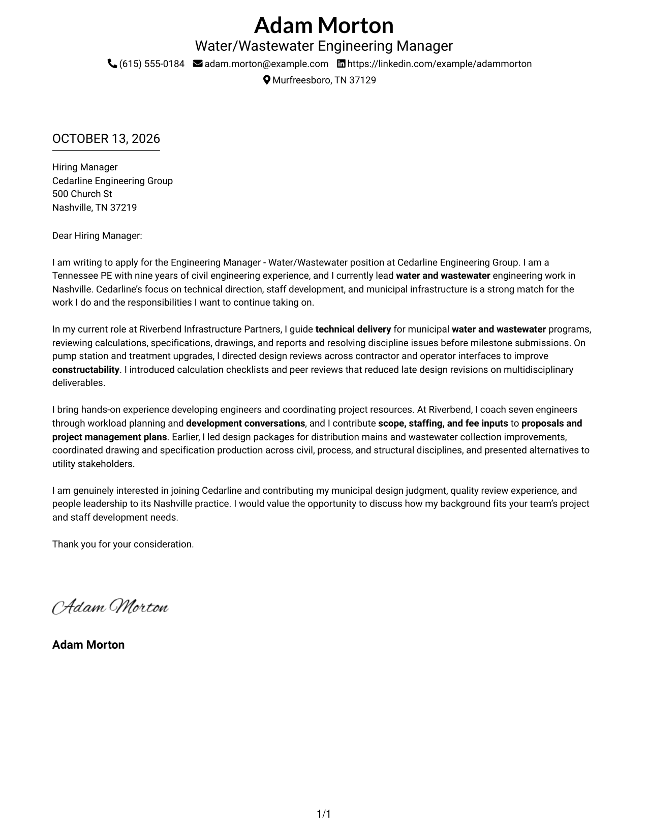 Cover Letter Example Page 1