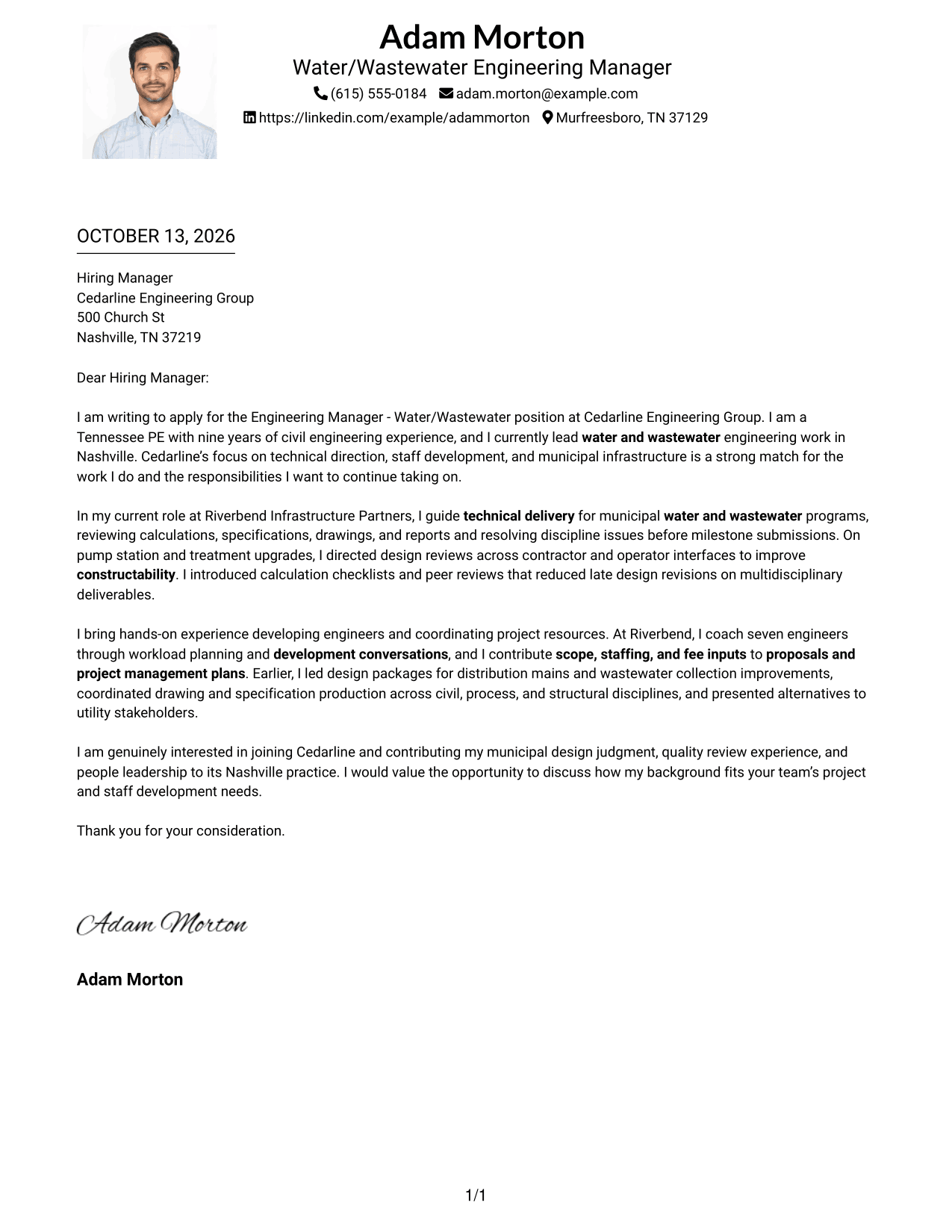 Cover Letter Example Page 1