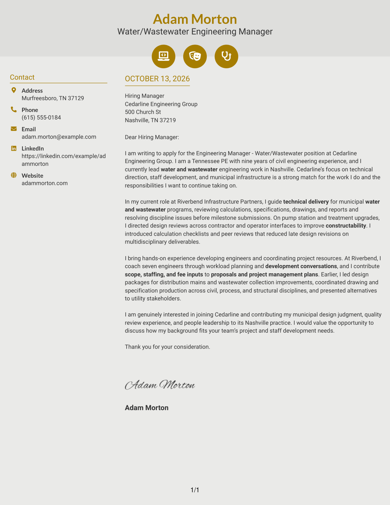 Cover Letter Example Page 1