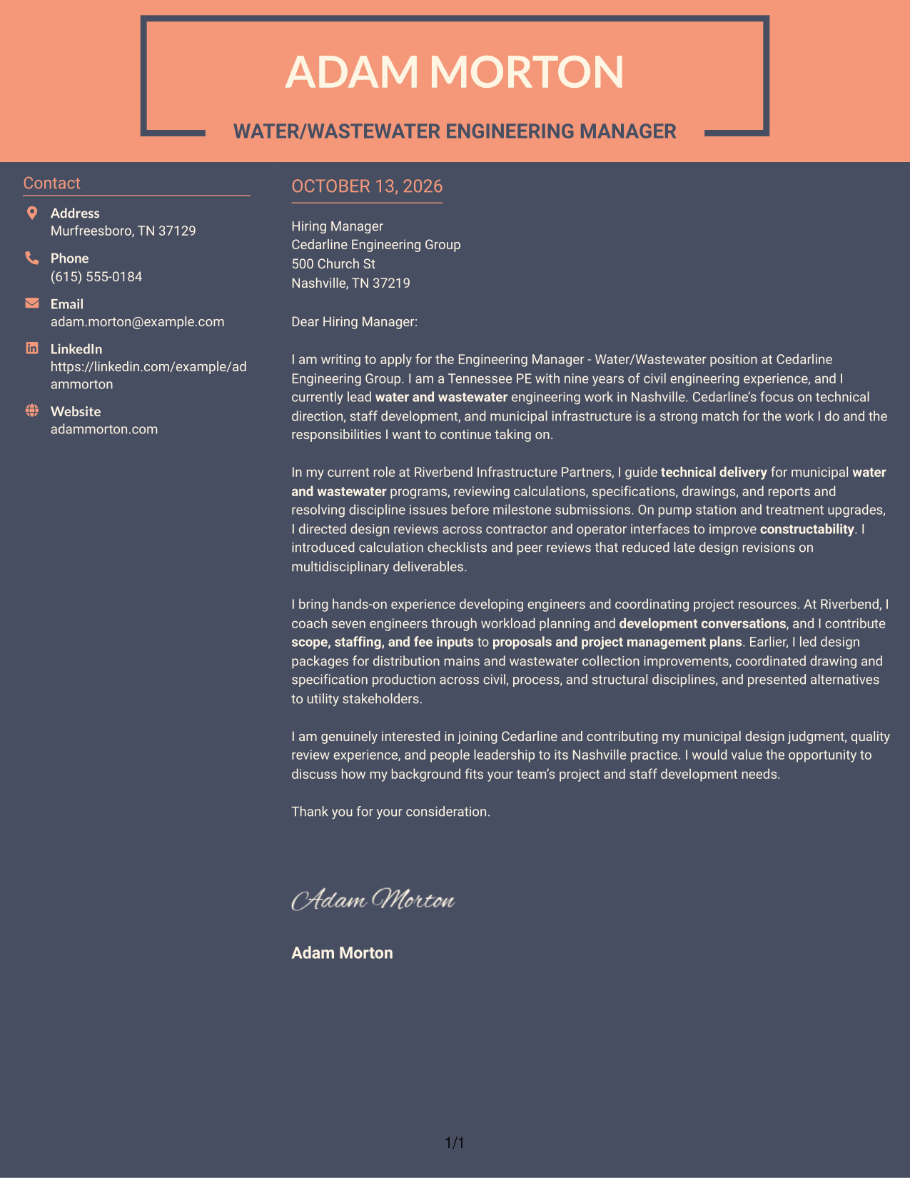 Cover Letter Example Page 1