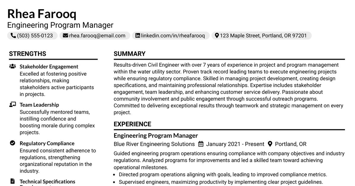33 *** ENGINEERING PROGRAM MANAGER *** Resume Templates with Example 2026 (ATS-Optimized)