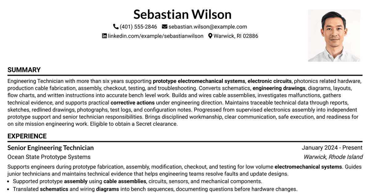 7 Engineering Technician - Electromechanical Systems Resume Templates with Example