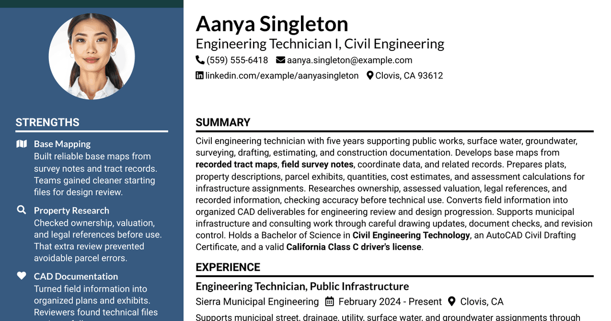 7 Engineering Technician I - Civil Engineering Resume Templates with Example