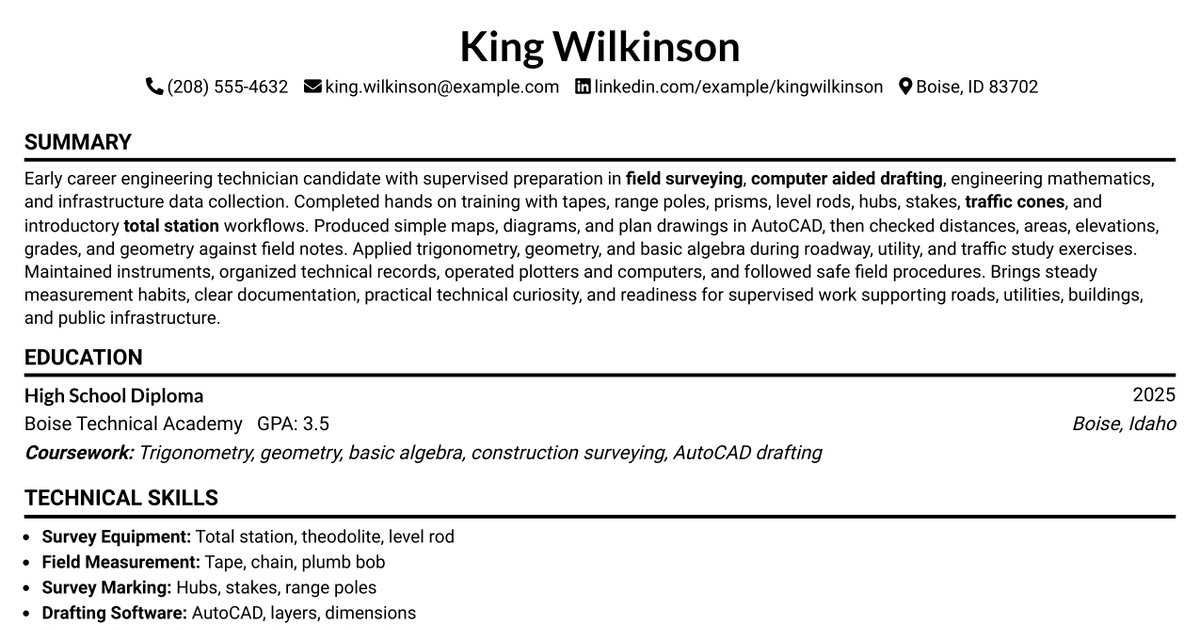 7 Engineering Technician I - Surveying and Drafting Resume Templates with Example