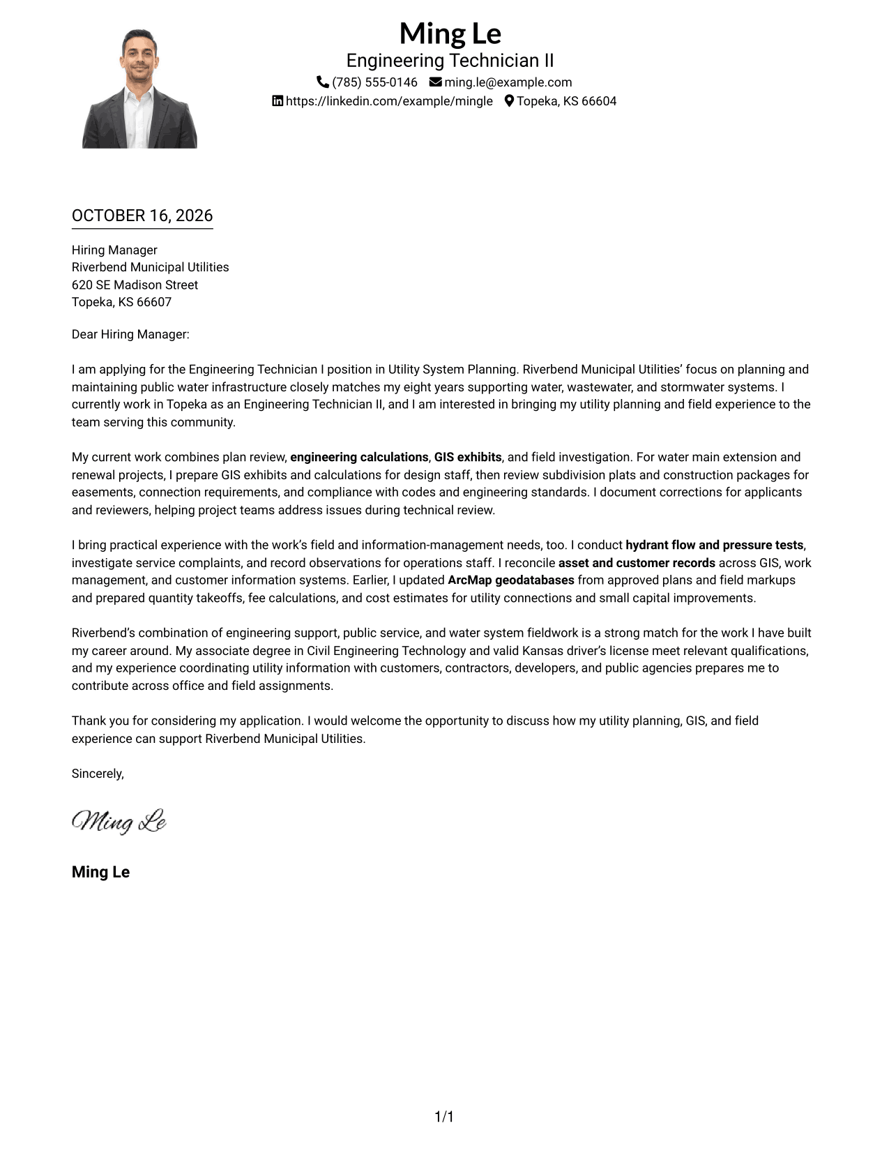 Cover letter example — page 1