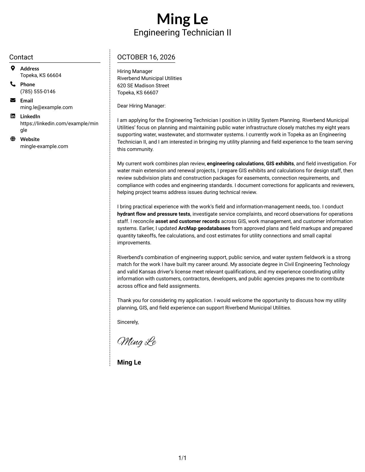 Cover letter example — page 1