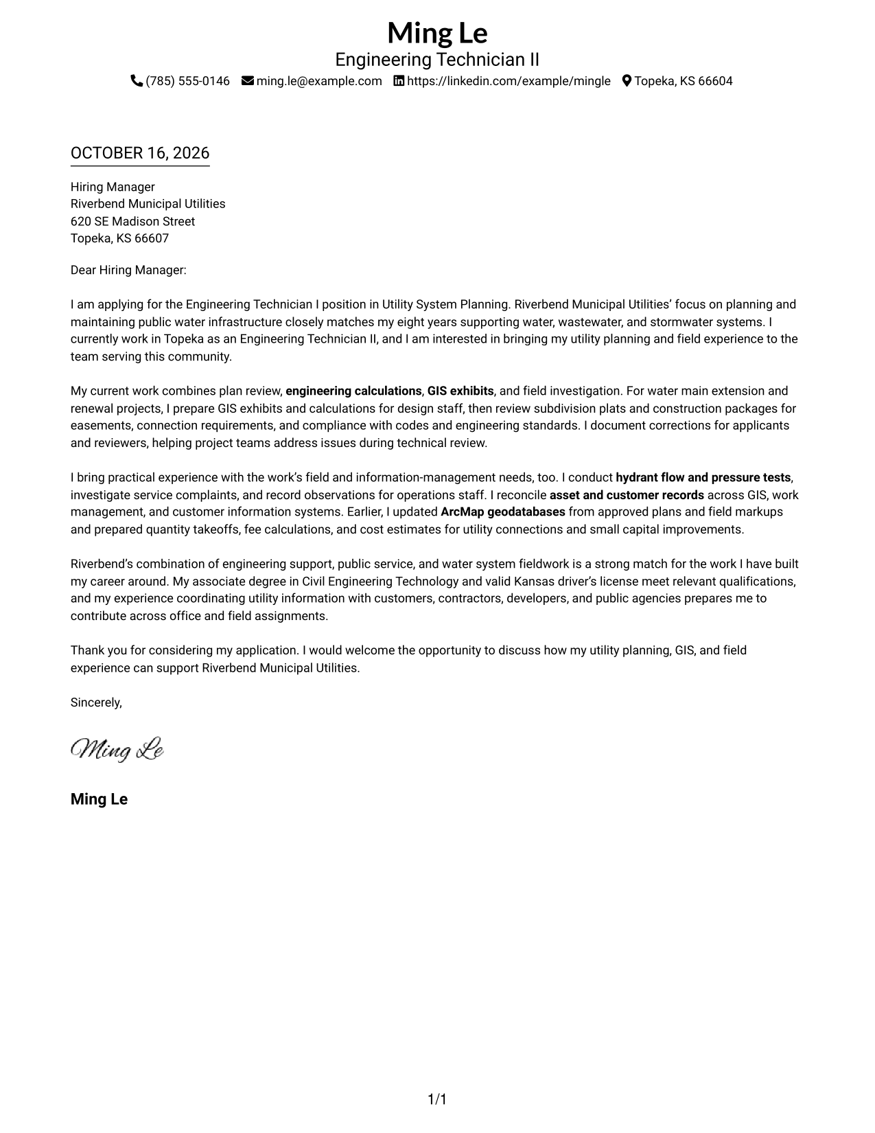 Cover letter example — page 1