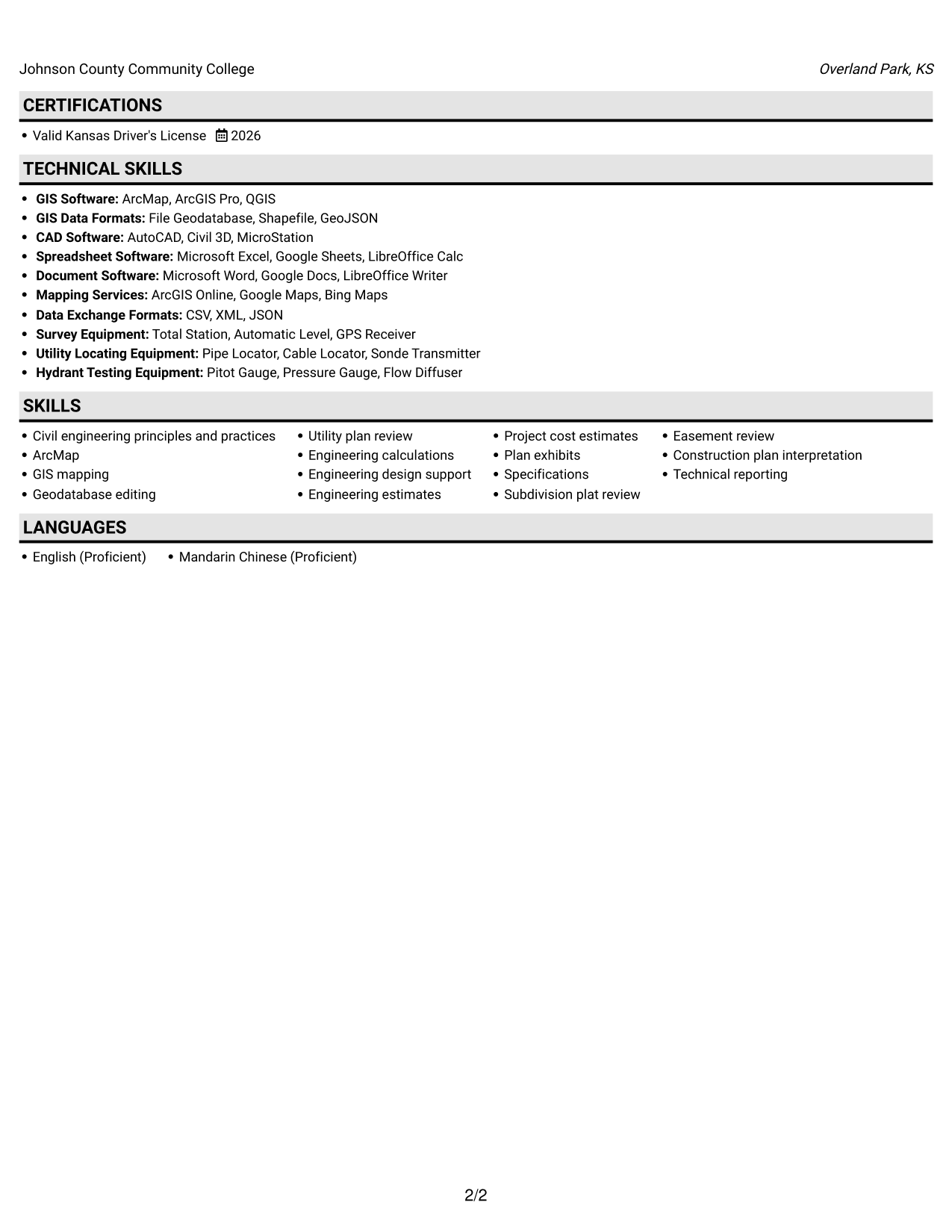Resume example — page 2