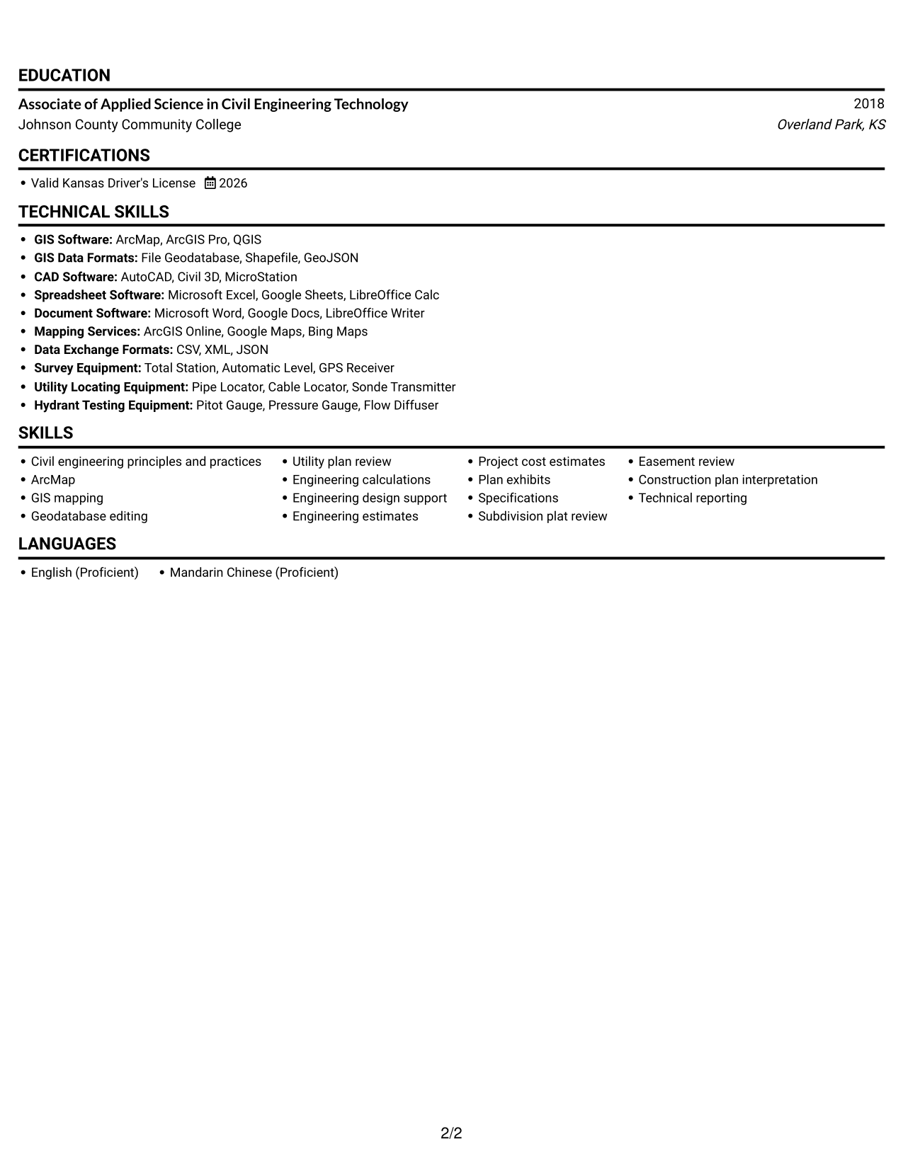 Resume example — page 2