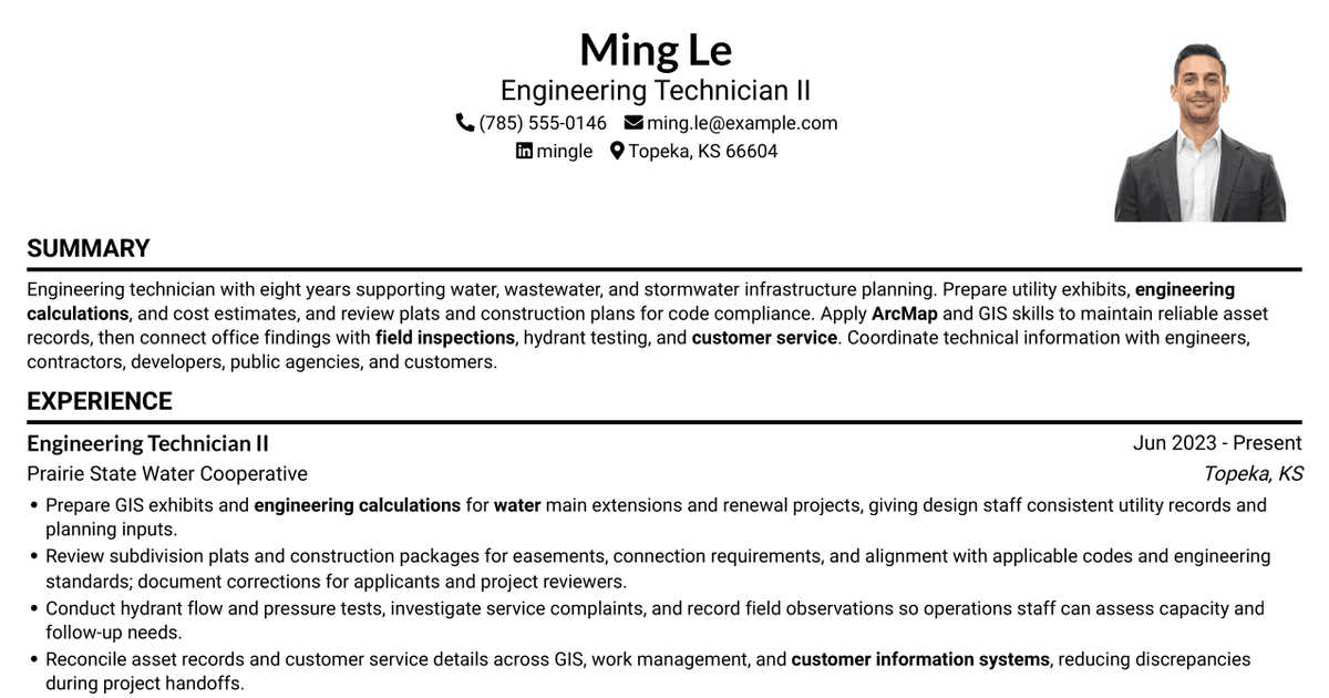 7 Engineering Technician I - Utility System Planning, Water Resources Resume Templates with Example