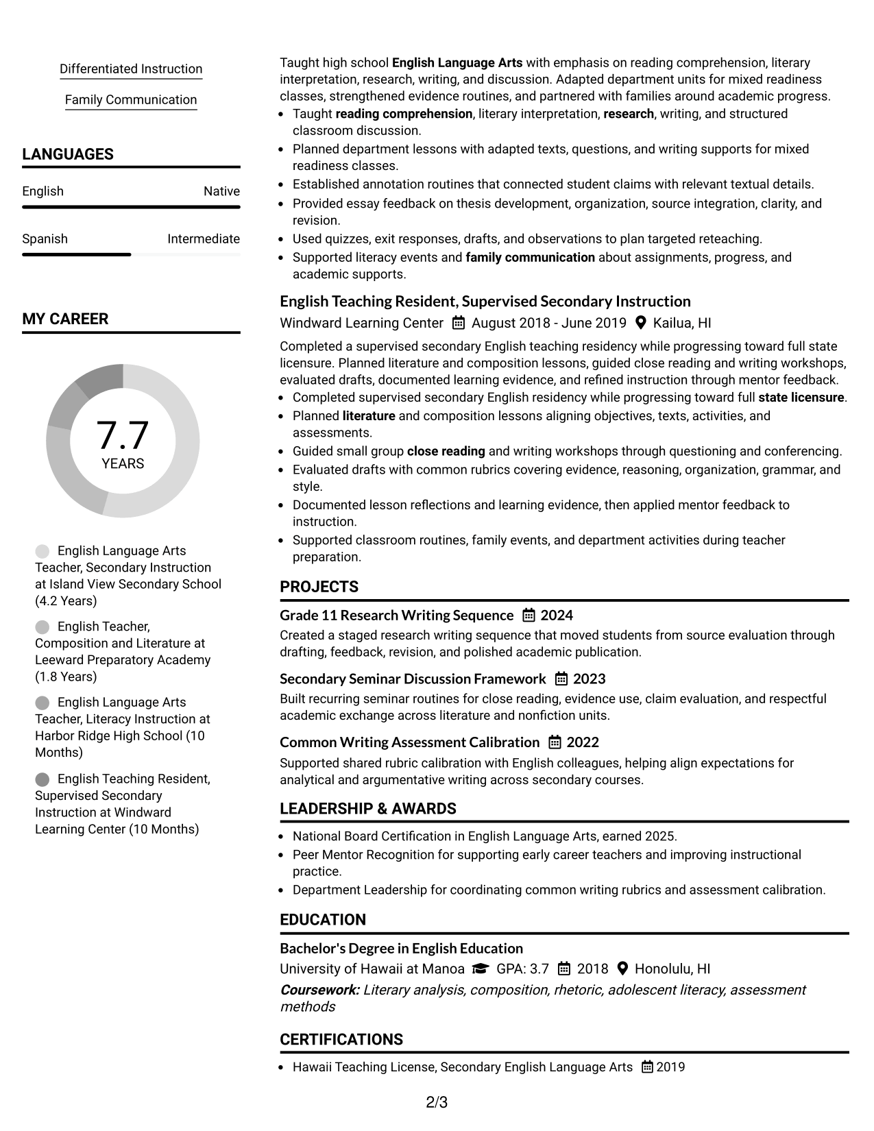 Resume Example Page 2
