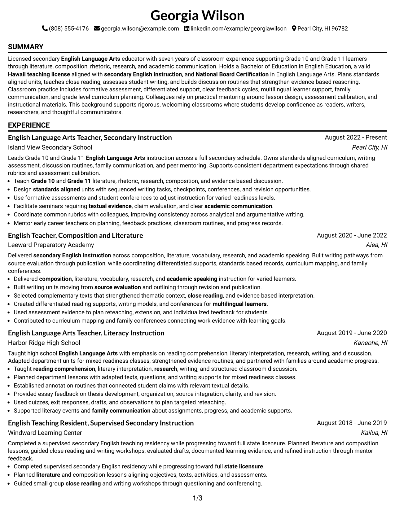 Resume Example Page 1