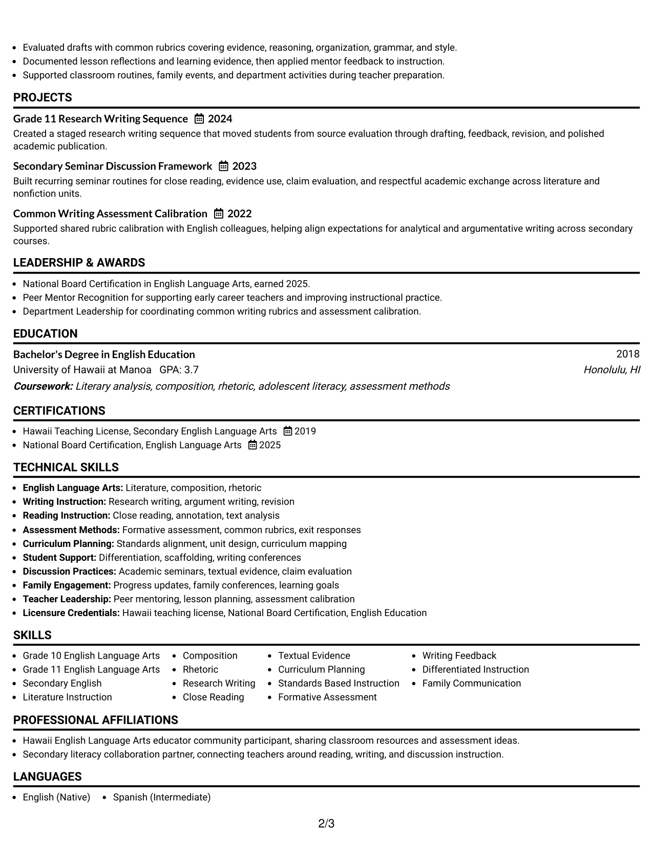Resume Example Page 2