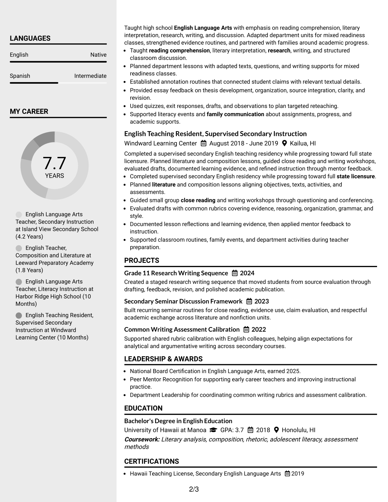 Resume Example Page 2