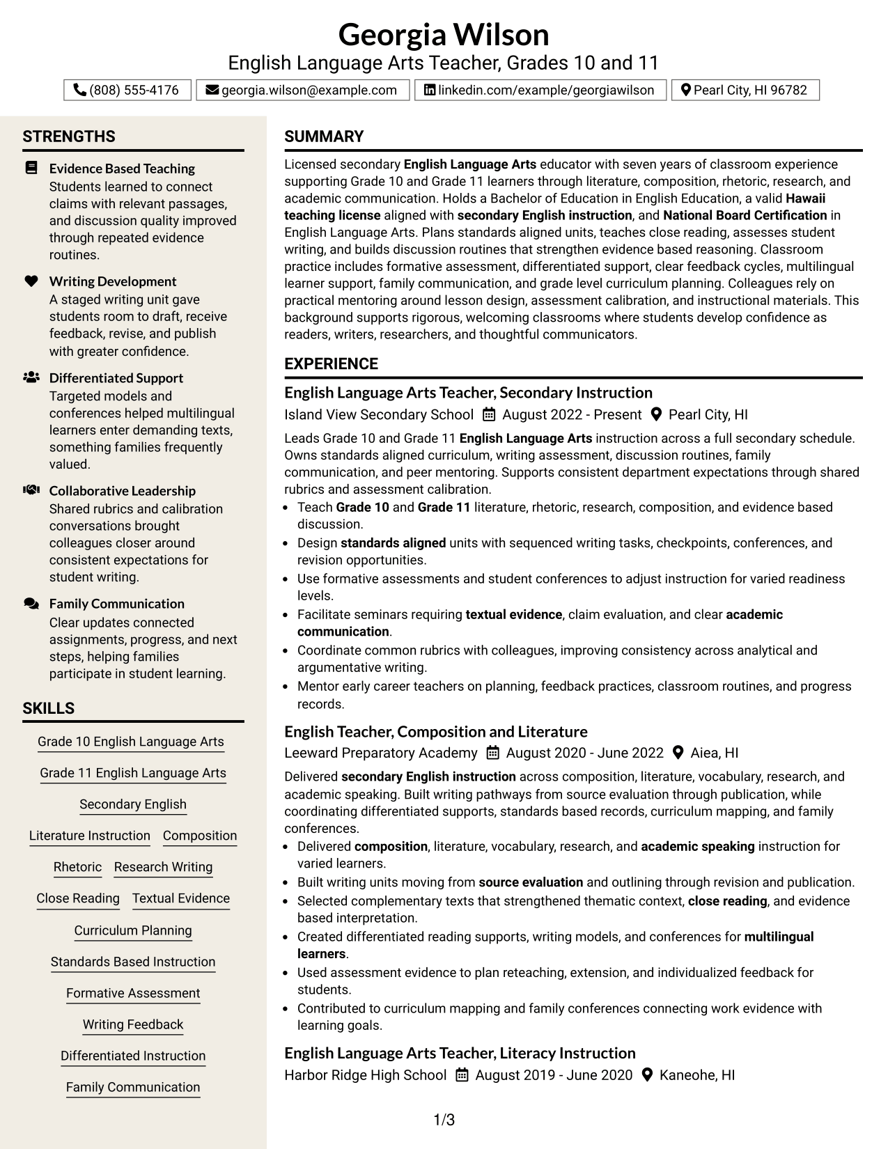 Resume Example Page 1