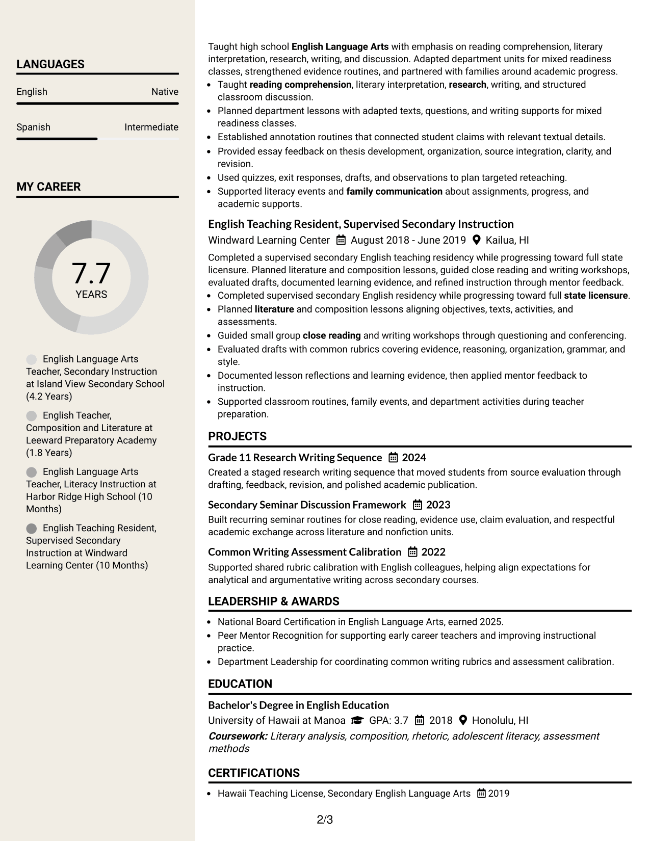 Resume Example Page 2
