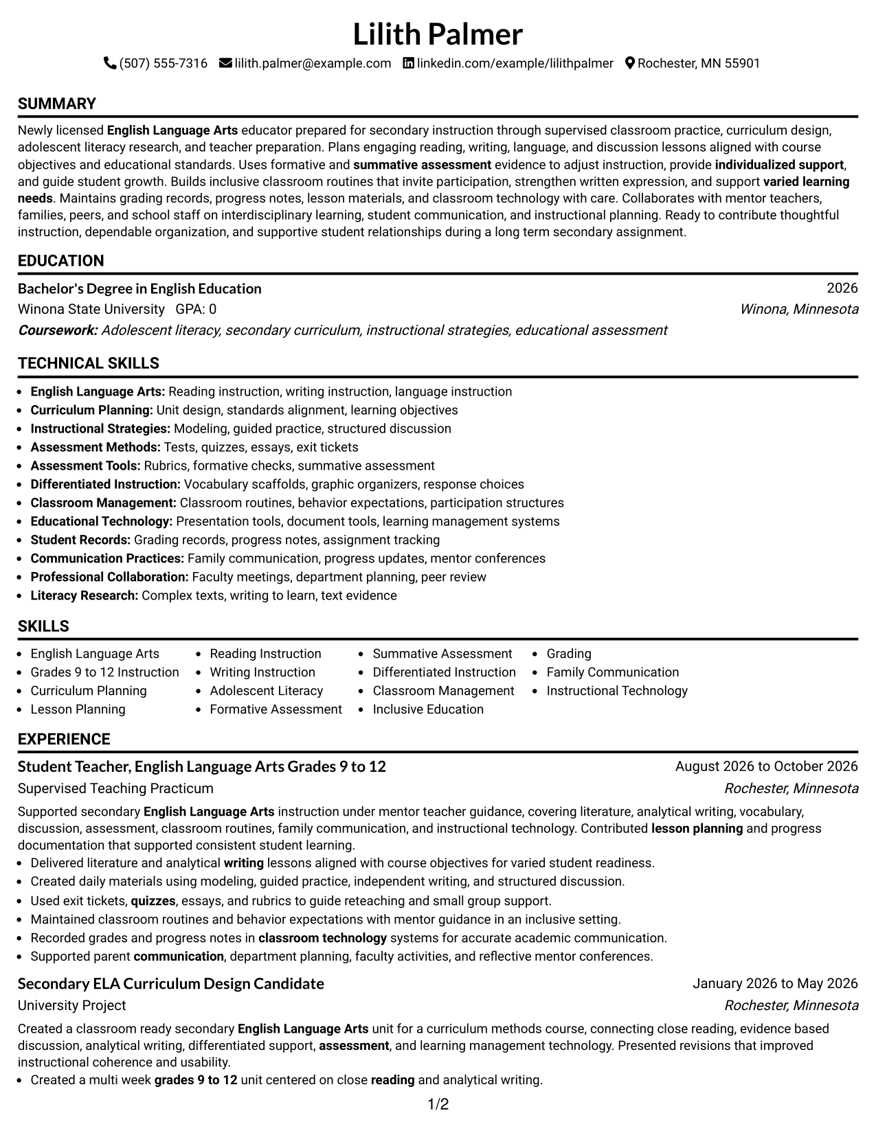 Resume Example Page 1