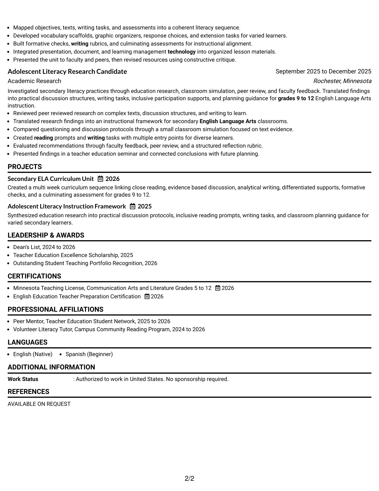 Resume Example Page 2