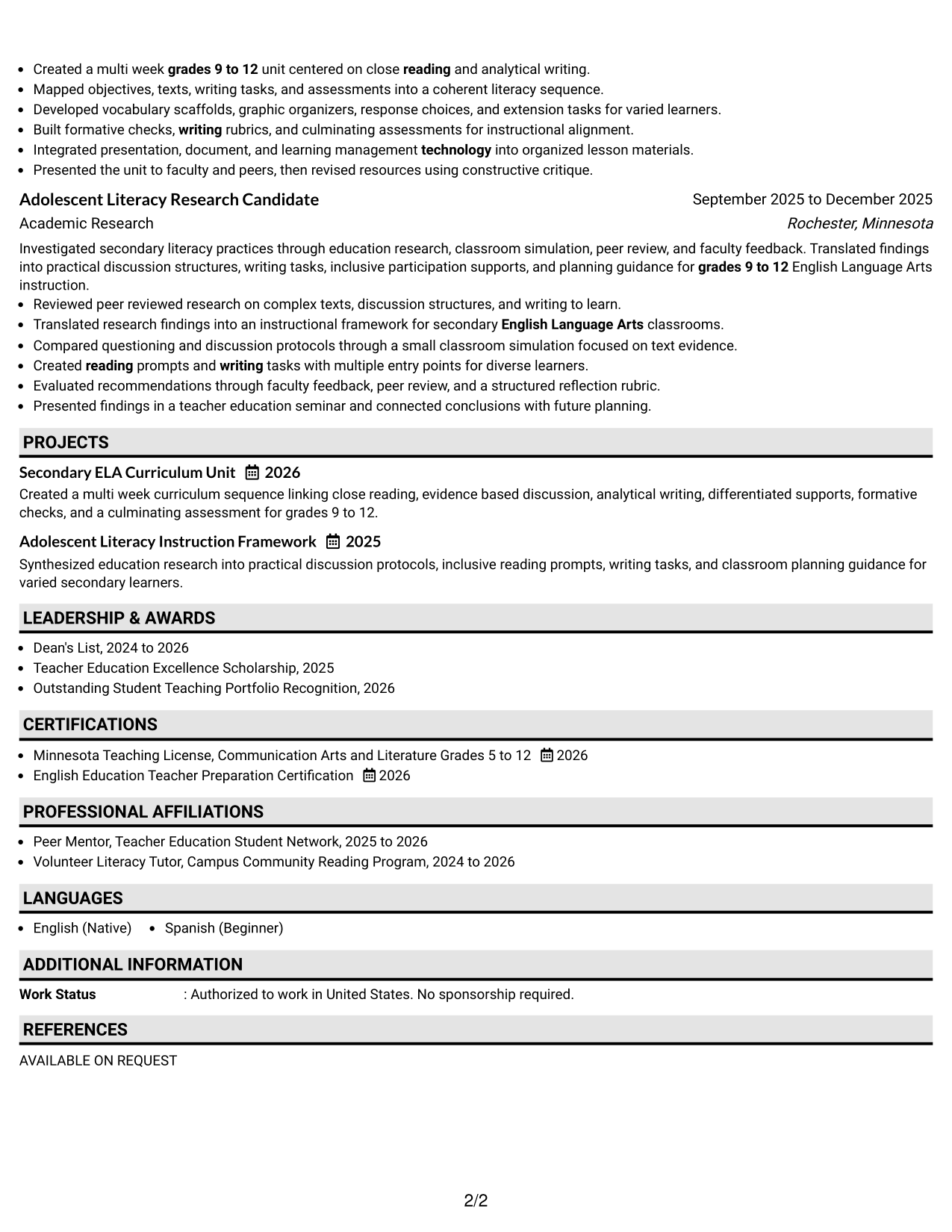 Resume Example Page 2