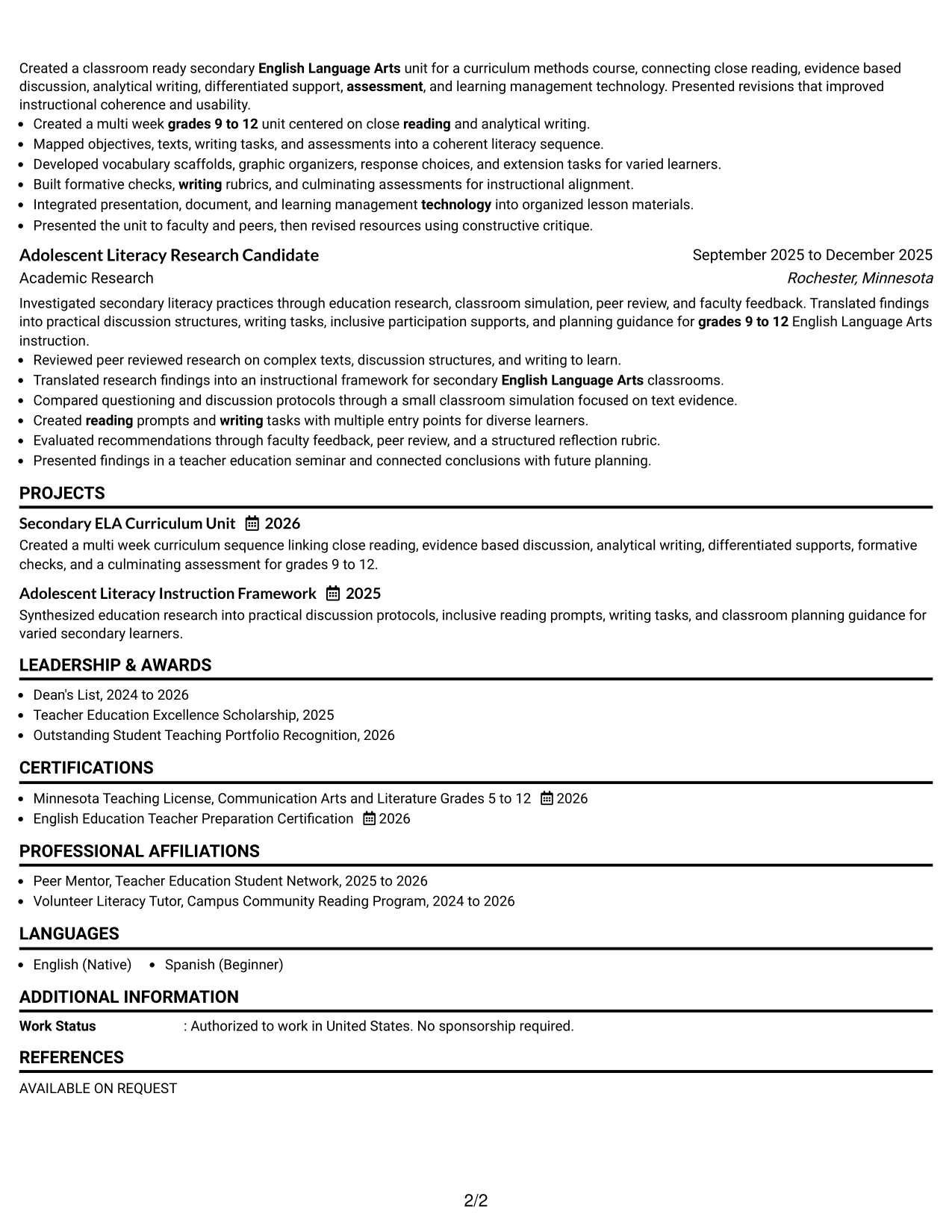 Resume Example Page 2