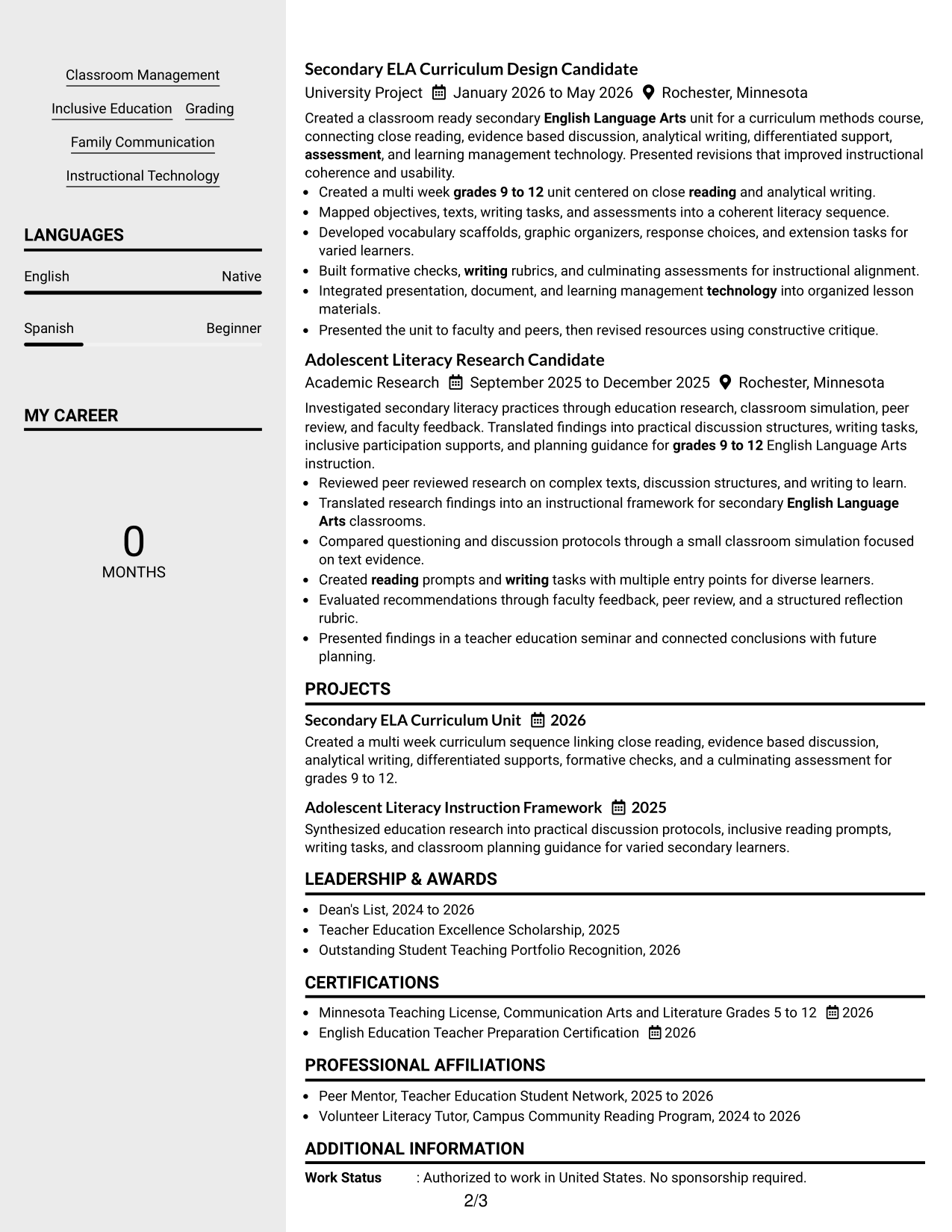 Resume Example Page 2