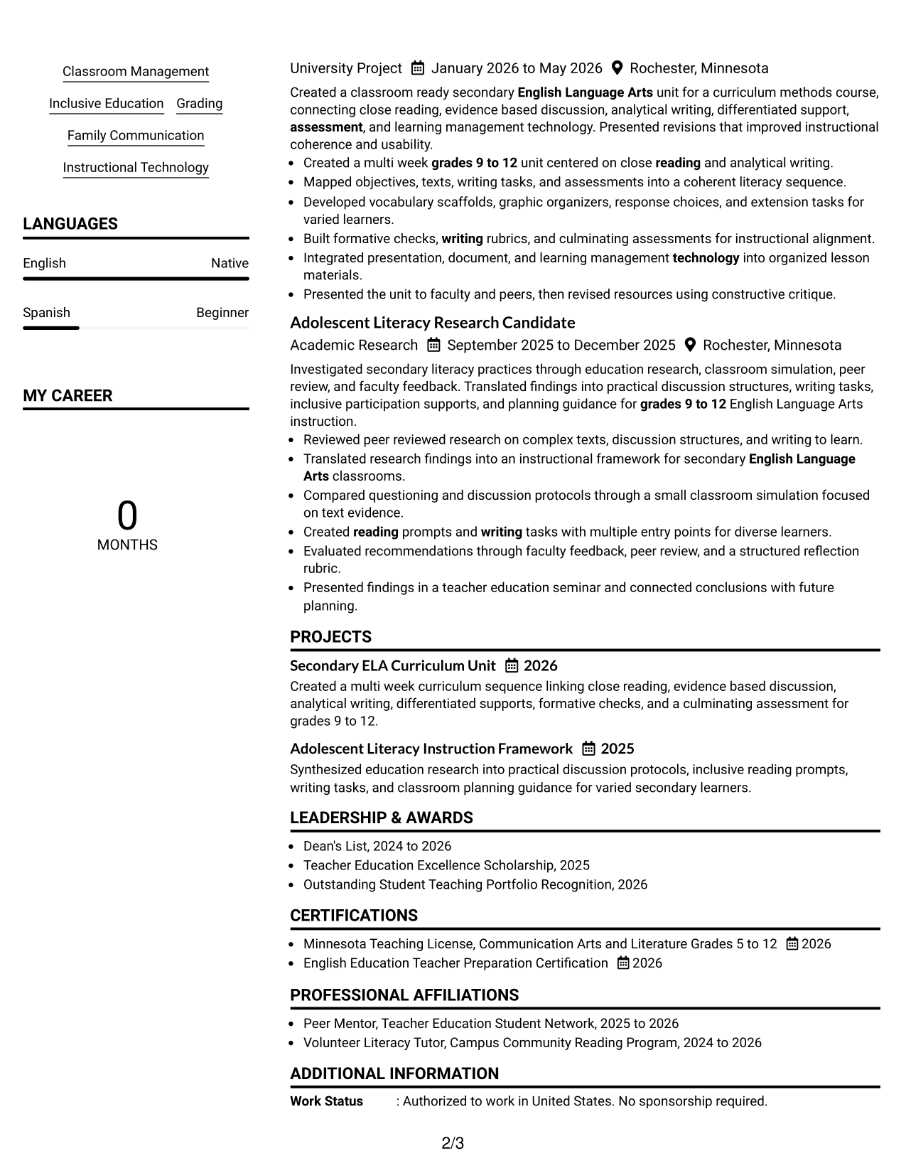 Resume Example Page 2