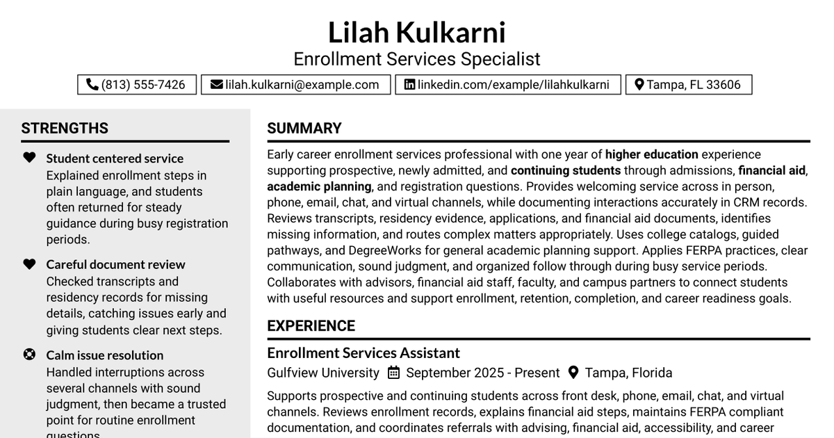 7 Enrollment Services Specialist I Resume Templates with Example