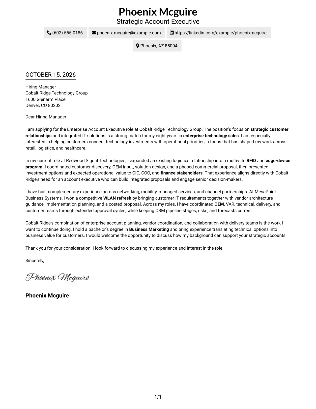 Cover letter example — page 1