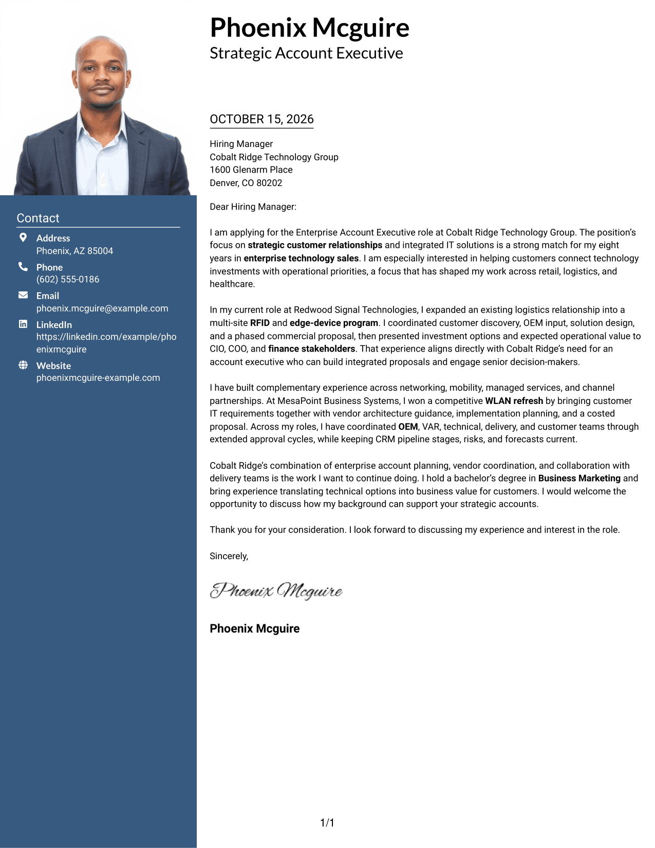 Cover letter example — page 1
