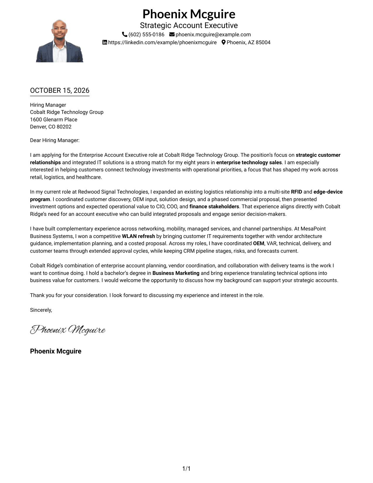 Cover letter example — page 1