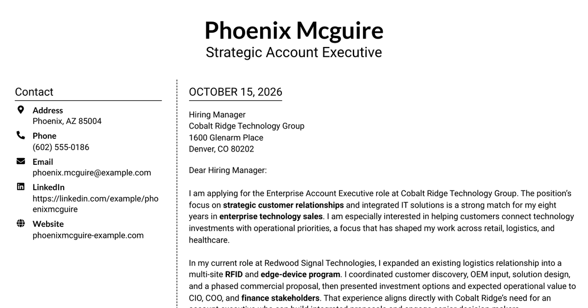 7 Enterprise Account Executive - IT Solutions Cover Letter Templates with Example